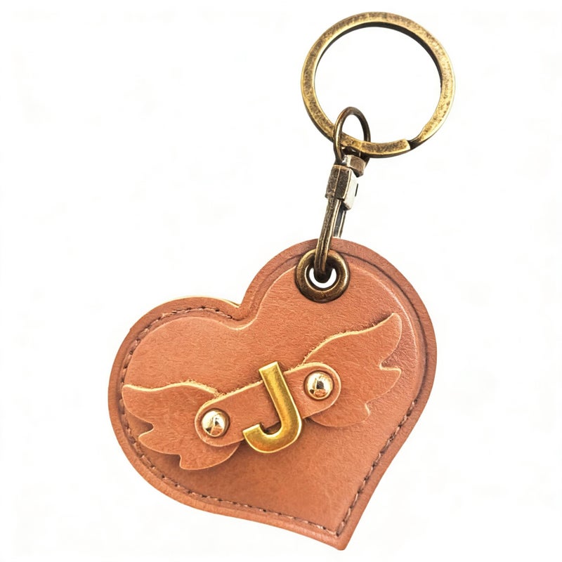 BORKUANA Initial Letter Leather Alphabet Keychain Holder Case Compatible with AirTag,Cute Protective Air Tag Cover with Bronze Keyring,Anti-Scratch Finder GPS Tracker Case for Pets Keys Wallet Luggage(J) - Image 1