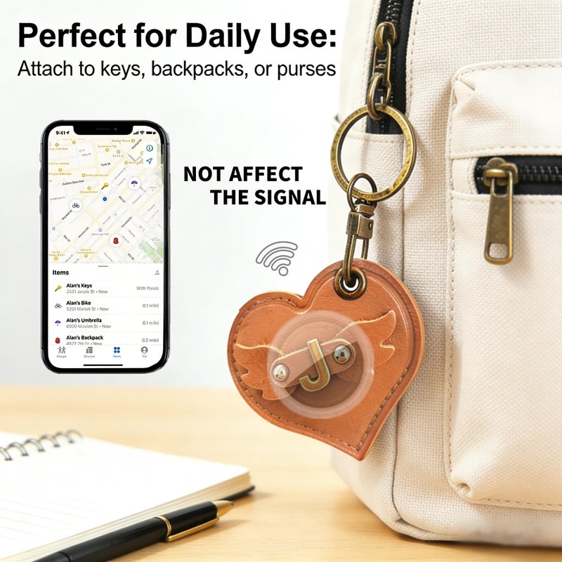 BORKUANA Initial Letter Leather Alphabet Keychain Holder Case Compatible with AirTag,Cute Protective Air Tag Cover with Bronze Keyring,Anti-Scratch Finder GPS Tracker Case for Pets Keys Wallet Luggage(J) - Image 5