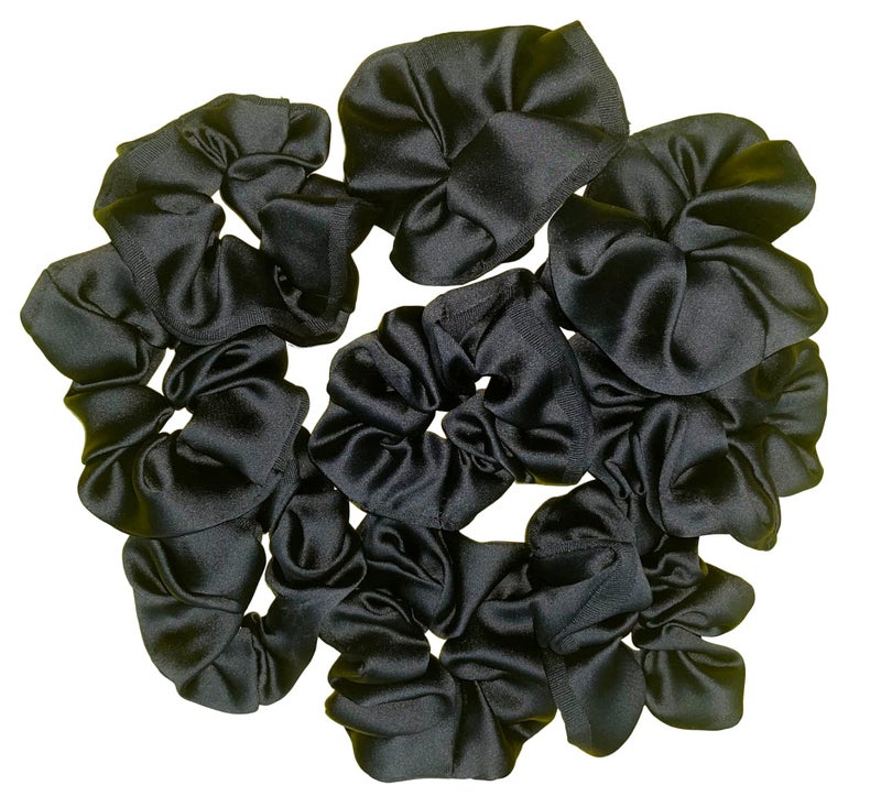 Drishti Plain Black Hair Scrunchies Hair Ponytail Holder Soft Fabric For Girl And Women Black (Pack of-6) - Image 2