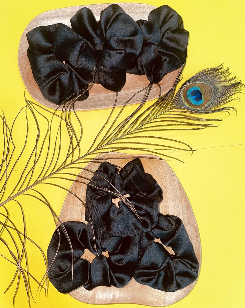 Drishti Plain Black Hair Scrunchies Hair Ponytail Holder Soft Fabric For Girl And Women Black (Pack of-6) - Image 3