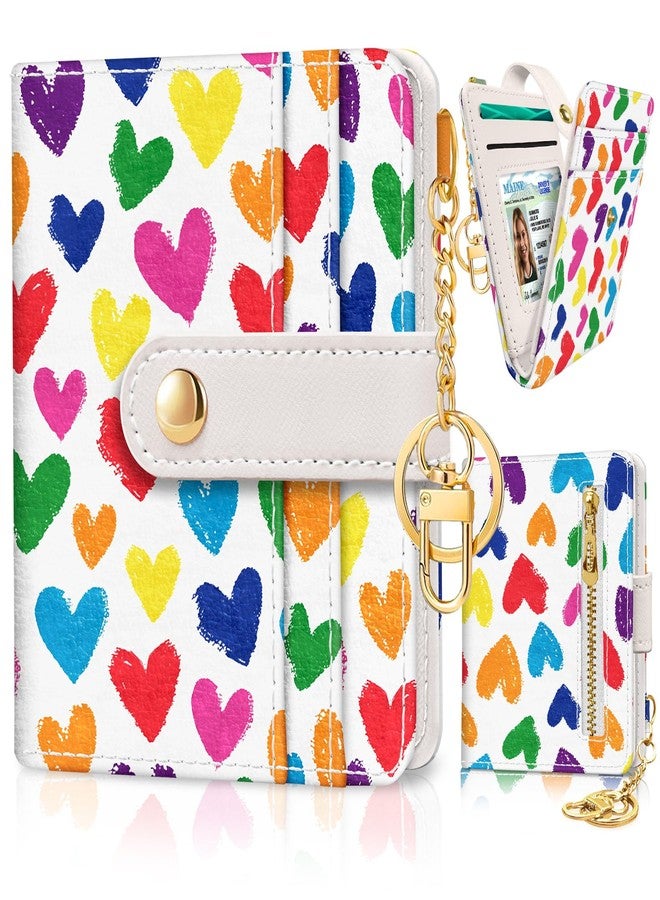 Jogjam Rfid Women Wallet, Small Slim Thin Credit Card Wallet, PU Leather Bifold Cash Zipper Coin Pocket ID Window, for Female Ladies Teen Girls Girly Gifts, Raining Hearts, Modern - Image 1