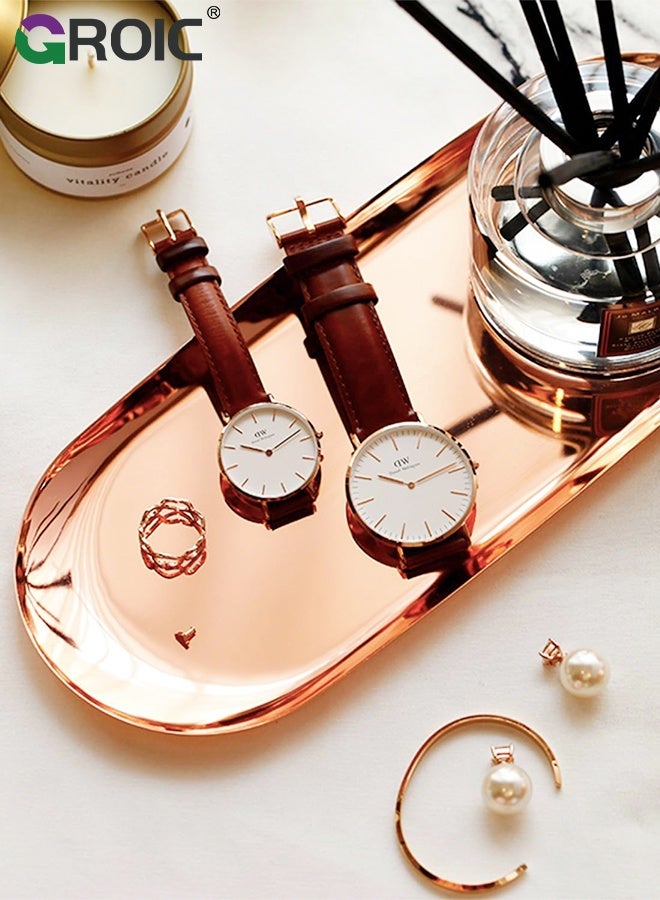 GROIC 3 Pcs Oval  Jewelry Tray, Bathroom Vanity Trays for Dresser Counter, Rose Gold Stainless Steel Decorative Trays, Set of 3, Large, Medium, and Small Plates, Clutter Serving Platter Small Storage Tray - Image 5