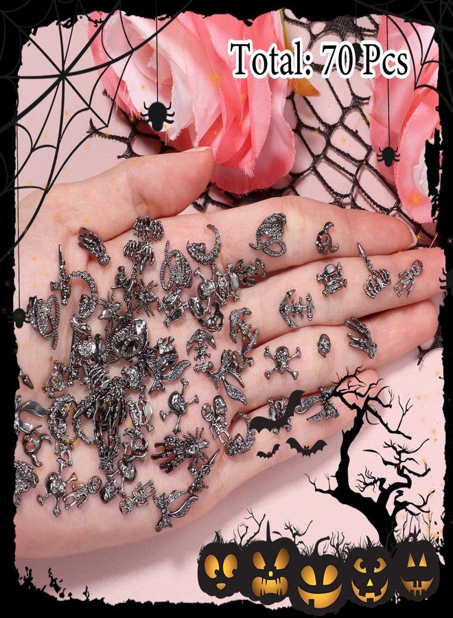 مجموعة زينة أظافر للهالوين، 70 قطعة، بتصميمات كلاسيكية سوداء: عنكبوت، يد، شبح، هيكل عظمي، ثعبان، زينة أظافر مرعبة، ثلاثية الأبعاد، بنمط قوطي أسود، مثالية لتزيين أظافر الهالوين والأعمال اليدوية. - Image 4