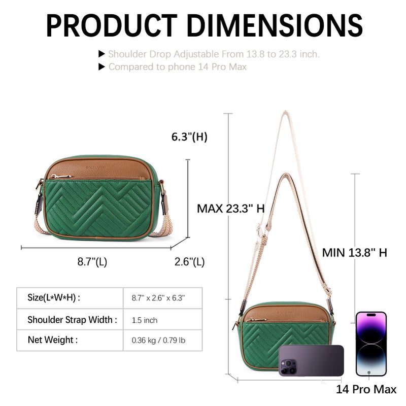 BOSTANTEN Quilted Crossbody Bags for Women Vegan Leather Purses Small Shoulder Handbags with Wide Strap Green with Brown - Image 2