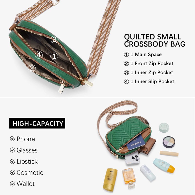 BOSTANTEN Quilted Crossbody Bags for Women Vegan Leather Purses Small Shoulder Handbags with Wide Strap Green with Brown - Image 4