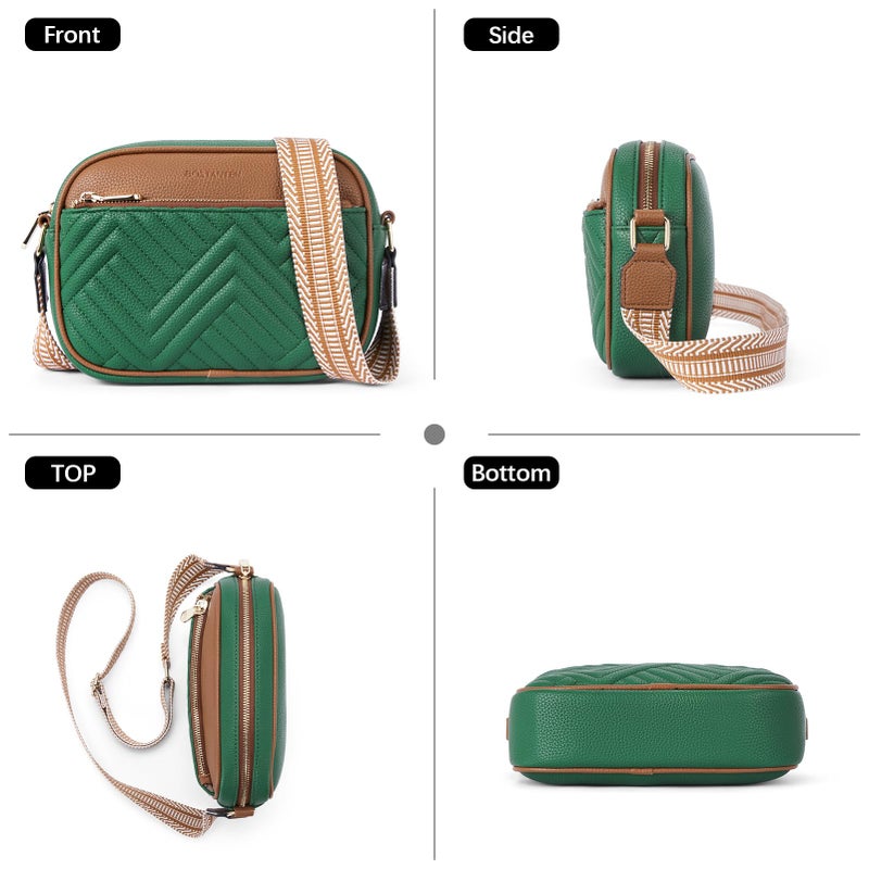 BOSTANTEN Quilted Crossbody Bags for Women Vegan Leather Purses Small Shoulder Handbags with Wide Strap Green with Brown - Image 5