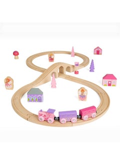 Bigjigs Toys Bigjigs Rail Fairy Figure Of Eight Train Set - 35pc Pink Wooden Railway, Toy Trains & Accessories, Princess Toys For Kids, Compatible With Most Other Rail Brands, 3 Years Old +  - Image 1