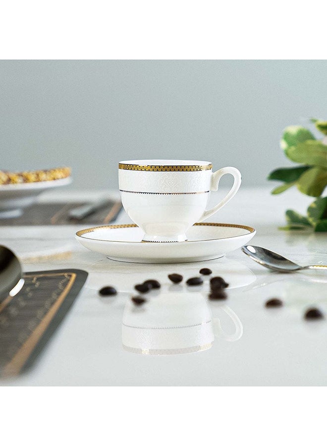 DANUBE HOME Valentina Espresso Cup & Saucer 100 Ml Fine Bone China Stylish Espresso and Saucer Elegant Tableware For Home Kitchen & Dining Room L8.5xW6.5xH6cm White - Image 1