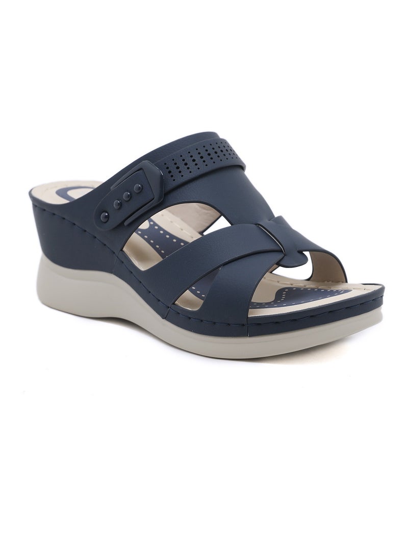 Loquat Womens Wedge Sandals Slippers Casual Slip On Summer Shoes Dark Blue  - Image 1