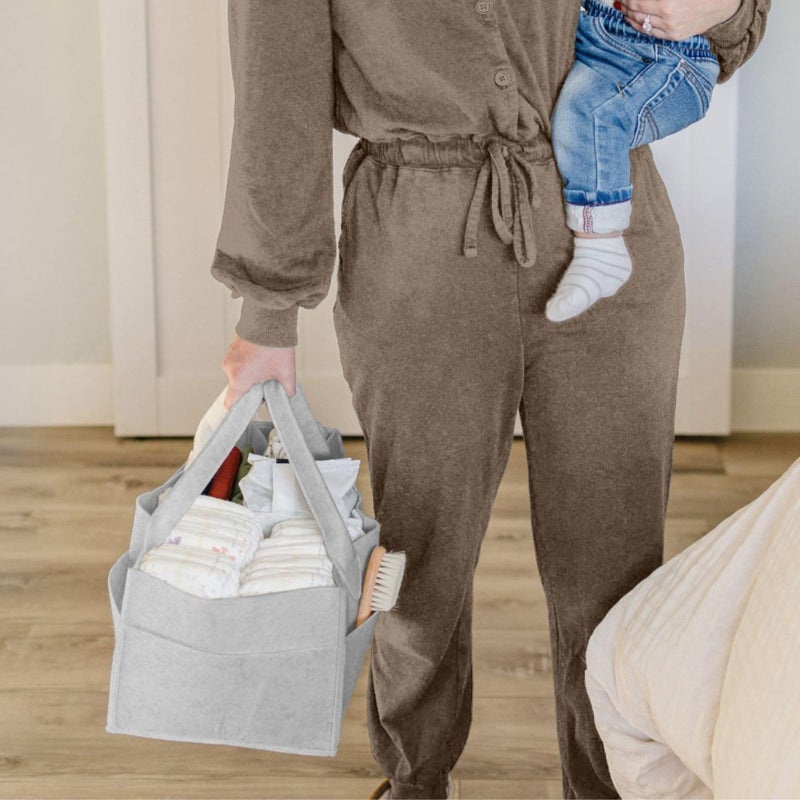 PUTSKA Baby Diaper Caddy Organizer - Nursery Storage Basket for Diaper Station, Baby Basket Shower List and Registry Gift Must-Haves, Newborn Essentials, Nursery Decor for Boy or Girl - Grey, Regular - Image 3