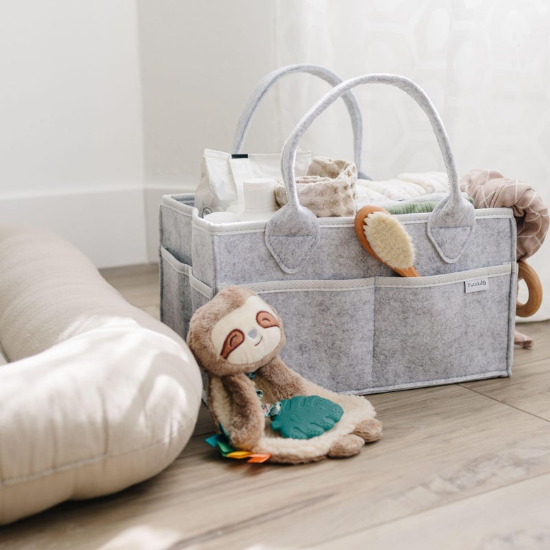 PUTSKA Baby Diaper Caddy Organizer - Nursery Storage Basket for Diaper Station, Baby Basket Shower List and Registry Gift Must-Haves, Newborn Essentials, Nursery Decor for Boy or Girl - Grey, Regular - Image 5