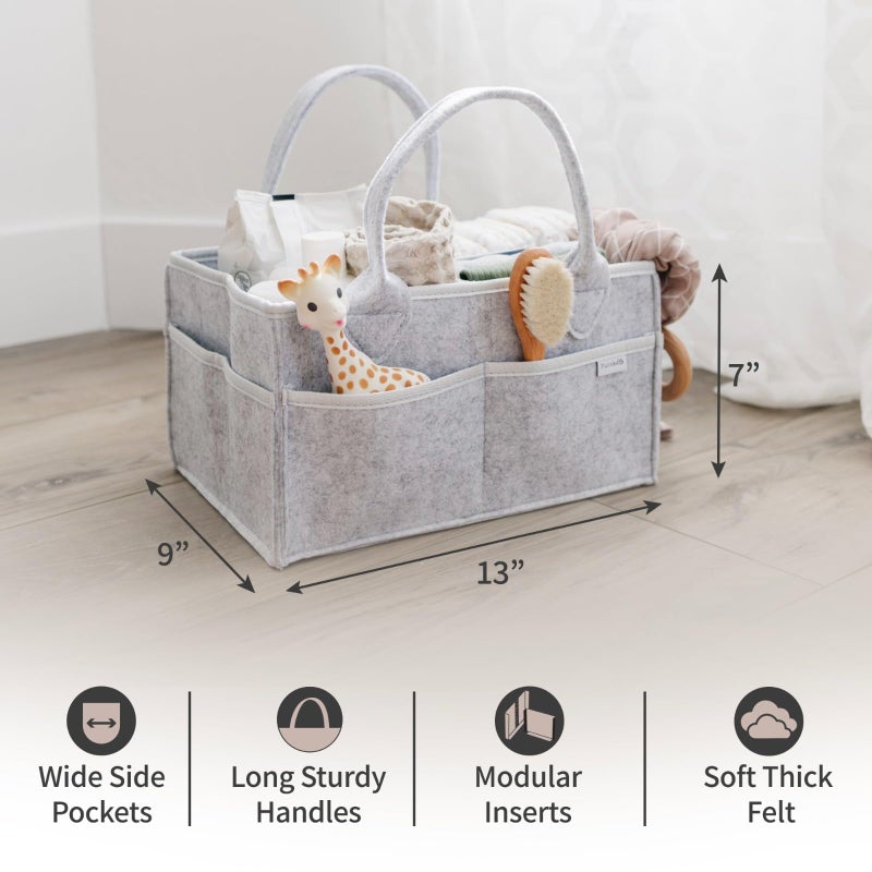 PUTSKA Baby Diaper Caddy Organizer - Nursery Storage Basket for Diaper Station, Baby Basket Shower List and Registry Gift Must-Haves, Newborn Essentials, Nursery Decor for Boy or Girl - Grey, Regular - Image 2