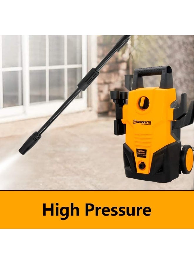 WORKSITE HIGH PRESSURE WORKSITE WASHER 1400W WITH BRUSH MOTOR 105BAR PRESSURE WITH 5.5L/MIN FLOW - Image 4