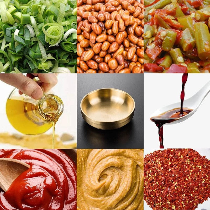 Roucerlin 6 قطع طبق صلصة مزدوج الطبقة من الفولاذ المقاوم للصدأ صغير 35 سم في صينية توابل دائرية طبق صلصة أطباق غمس السوشي صواني المقبلات طبق العشاء طبق توابل للمطعم والمنزل ذهبي - Image 2