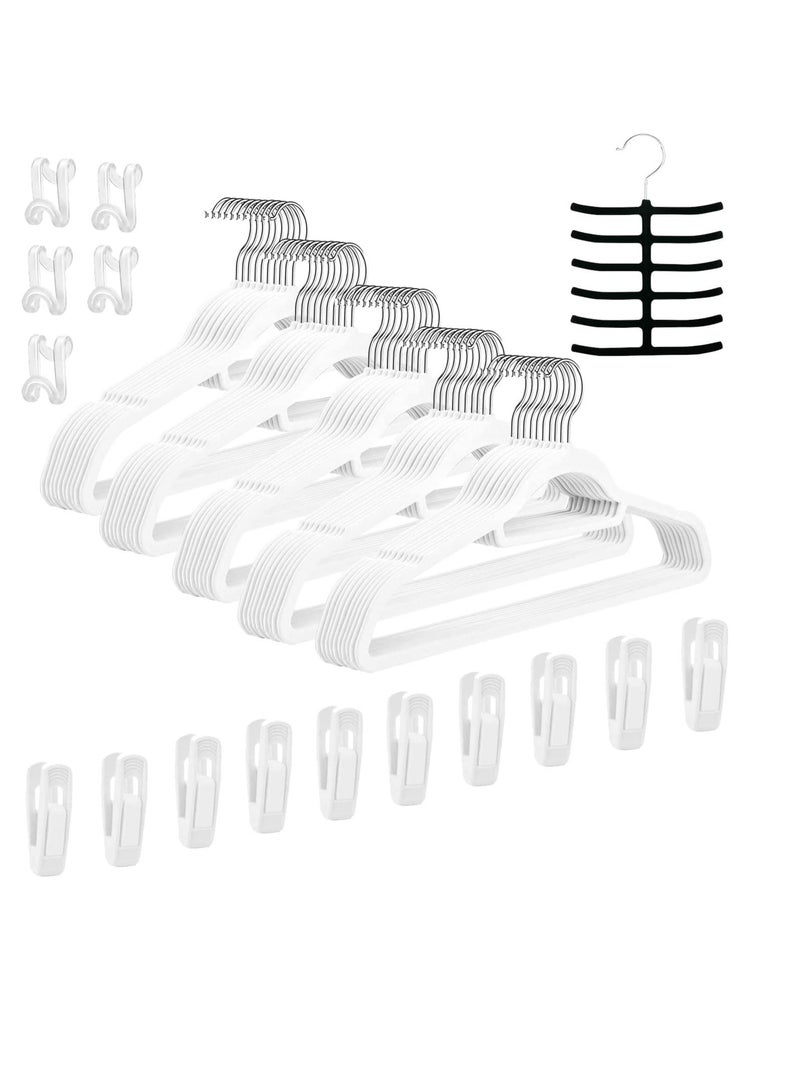 TYCOM Non Slip Velvet Hangers  Suit Hangers 50 Pack Ultra Thin Space Saving 360 Degree Swivel Hook Clothes Hangers Hold Up to 10 Lbs for Coats Jackets Pants Dress Clothe- With Bar 50pcs White.  - Image 1