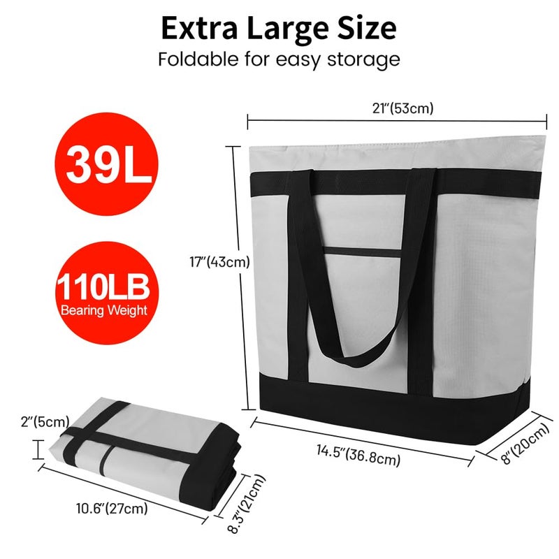 mosago Commercial Insulated Food Delivery Bag 39L, Heavy Duty Thermal Catering Tote with Zipper, Leakproof Hot & Cold Transport Bag for Restaurant & Professional Drivers, Grey - Image 2