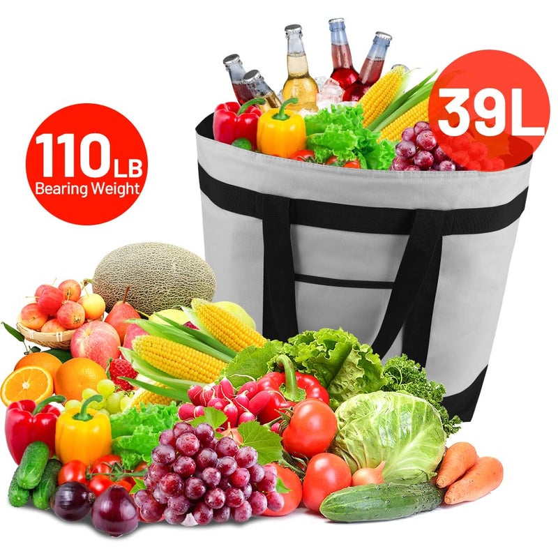 mosago Commercial Insulated Food Delivery Bag 39L, Heavy Duty Thermal Catering Tote with Zipper, Leakproof Hot & Cold Transport Bag for Restaurant & Professional Drivers, Grey - Image 3