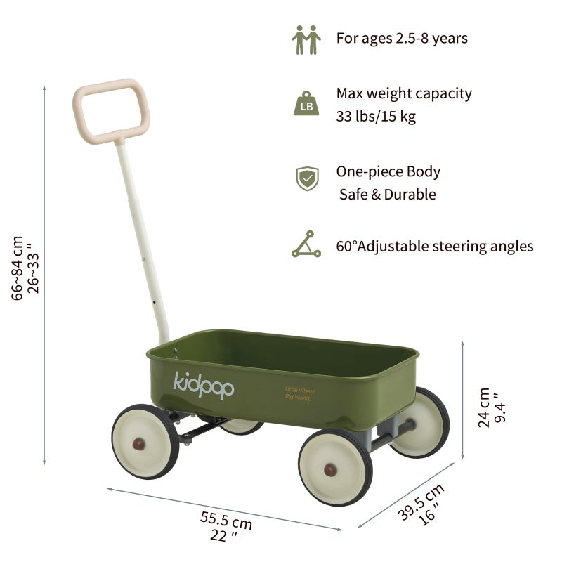 Kidpop PULA-Wild 2-in-1 Kids' Pull-Along Wagon Toddlers Push Walker for 2.5-8 Adjustable Handlebar, Birthday Gifts Max Weight 33 lbs (Green) - Image 2