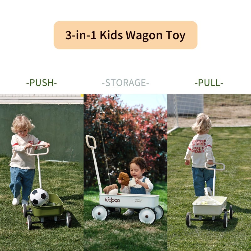 Kidpop PULA-Wild 2-in-1 Kids' Pull-Along Wagon Toddlers Push Walker for 2.5-8 Adjustable Handlebar, Birthday Gifts Max Weight 33 lbs (Green) - Image 4