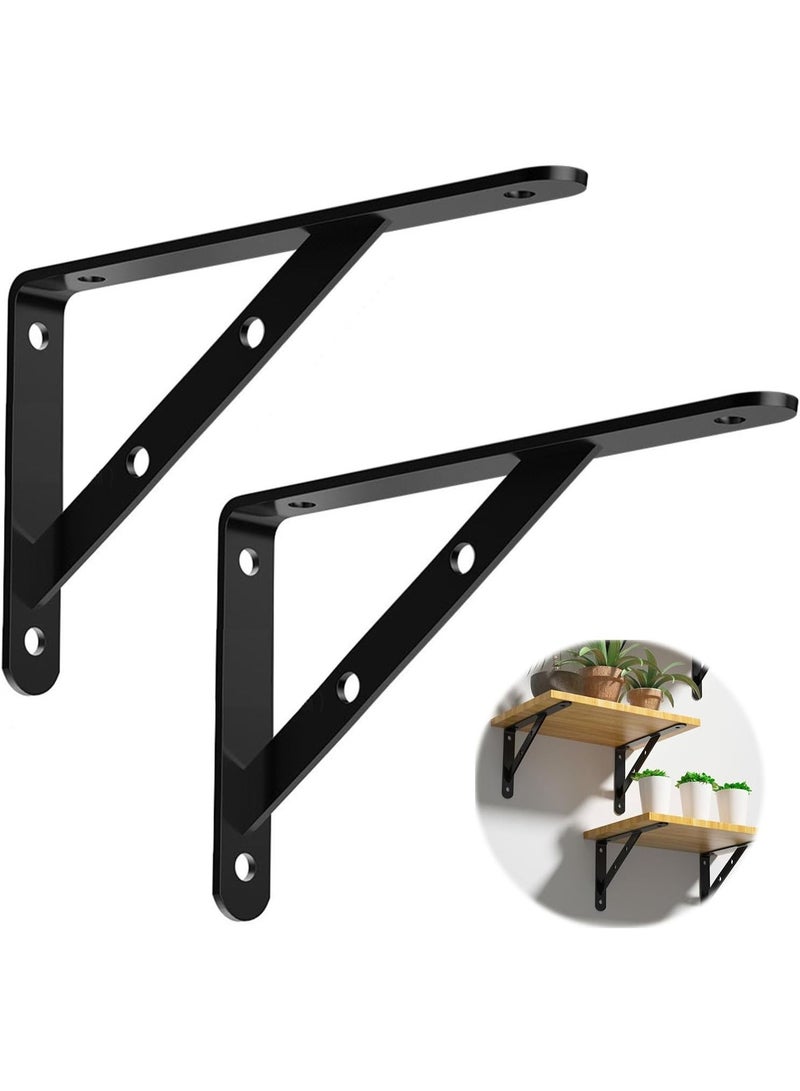 2 Pcs Heavy Duty Tabletop Support Brackets – L-Shaped Right Angle Wall Mounted Shelf Brackets – Strong & Durable Shelf Supports for Tables, Desks, Bar Tops – Black - Image 1