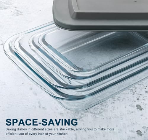 M MCIRCO 8-Piece Deep Glass Baking Dish Set with Plastic lids,Rectangular Glass Bakeware Set with Lids, Baking Pans for Lasagna, Leftovers, Cooking, Kitchen, Freezer-to-Oven and Dishwasher, Gray - Image 3