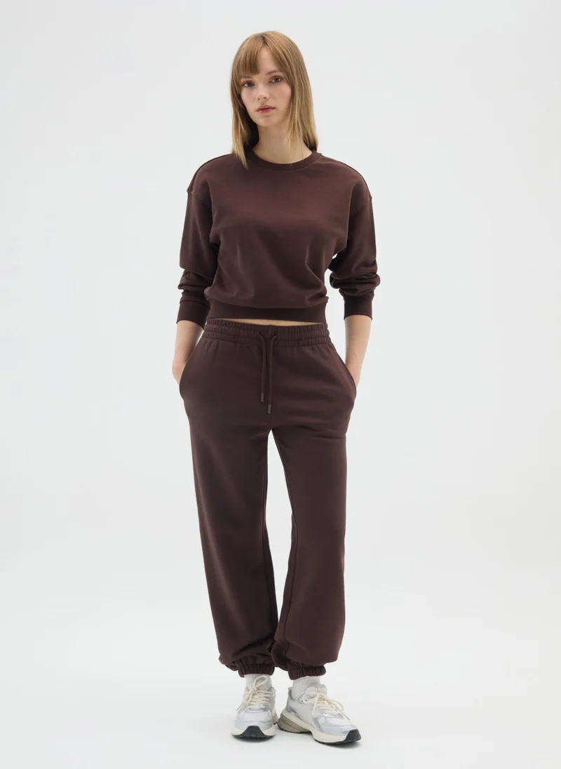 Ovs OVS Brown Crew Neck Cotton Blend Sweatshirt