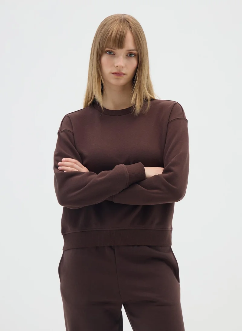 Ovs OVS Brown Crew Neck Cotton Blend Sweatshirt