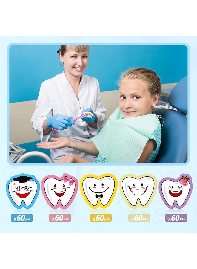 Jecery 300 قطعة ملصقات أسنان ملصقات أسنان مضحكة على شكل أسنان ملصقات للأسنان للأطفال جوائز حفلات الفصول الدراسية سيارة مكتب جدار لابتوب نوافذ، 5 تصاميم (على شكل أسنان) - Image 3