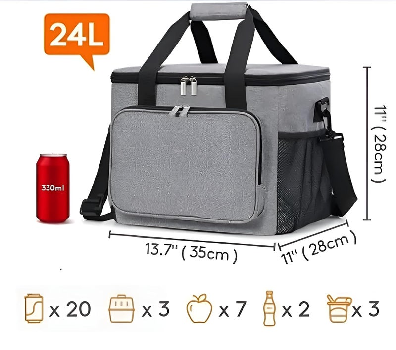 HIMART Lunch Box Bag Compact Cooler Bag Tiffin Bag Storage Bag Leakproof HotCold for Girls Boys Men Women for Work School Travel Grey 24 LiterExtra Large Size - Image 2