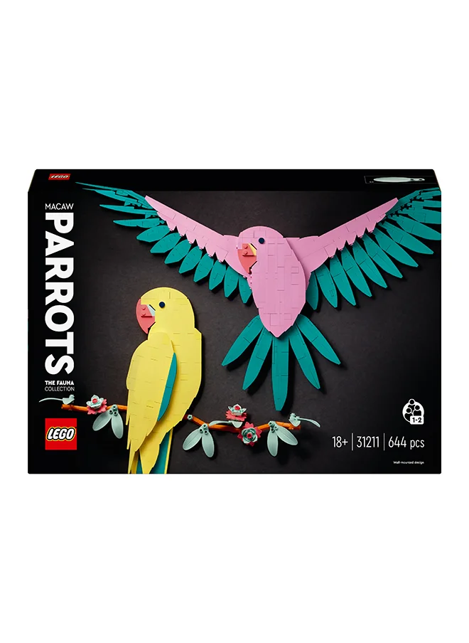 LEGO 31211 Art The Fauna Collection – Macaw Parrots, Nature Wall Artwork For Living Room, Home Office Decor Idea, Parrot-Themed Building Set And Creative Activity For Artistic Adults (644 Pieces)