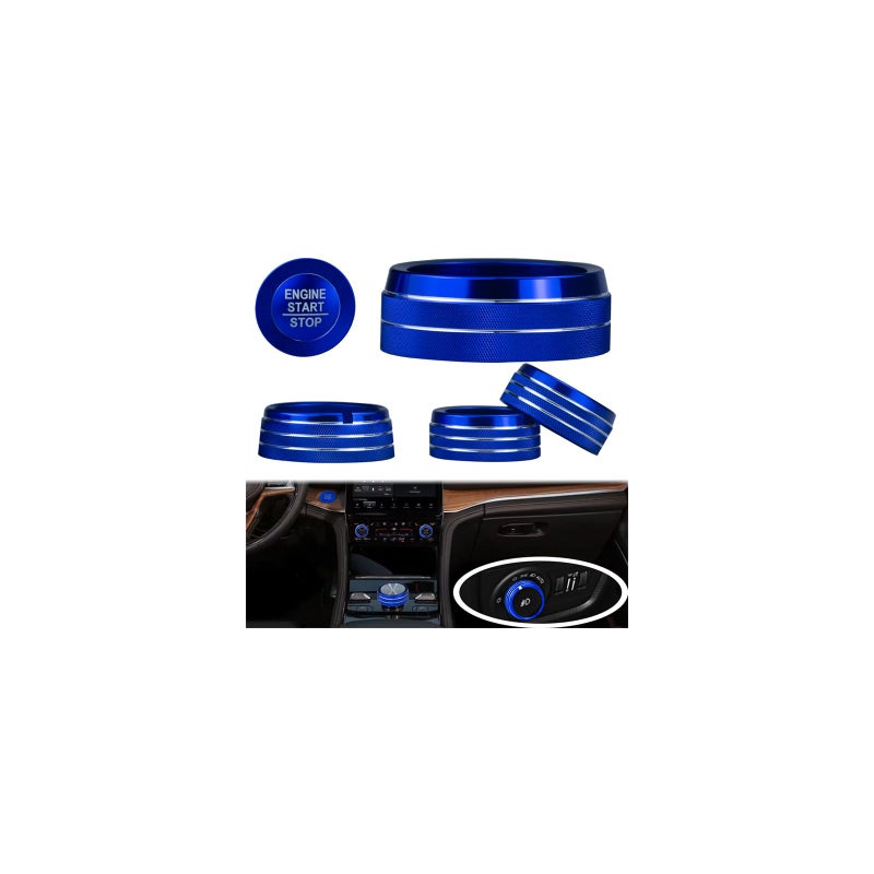 HDUFC for Jeep 2022-2025 Grand Cherokee/Grand Cherokee 4xe/Grand Cherokee L car Interior 6-Piece Set, Shift Switch, air Conditioning Adjustment, Headlight Switch knob, Start Button Cover/Ring (Blue) - Image 1