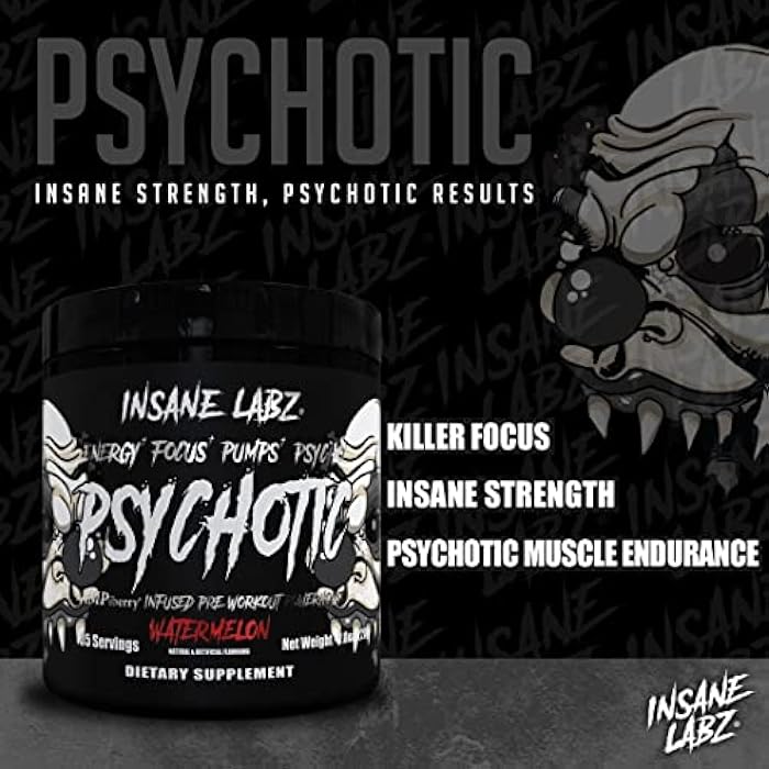 Insane Labz Psychotic Black Edition Mid Stimulant Pre Workout Powder, Energy Focus Pumps, Loaded with Creatine Beta Alanine Taurine Fueled by AMPiberry, 35 Servings (Watermelon) - Image 4