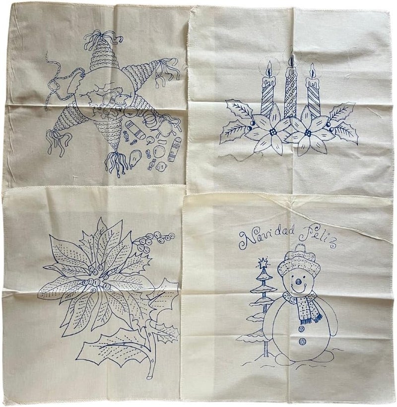 Mexican Embroidery Napkins Set of 6 45cm x 42cm 177in x 165in Gabardine Fabric Assorted Designs DIY Embroidery Christmas - Image 4