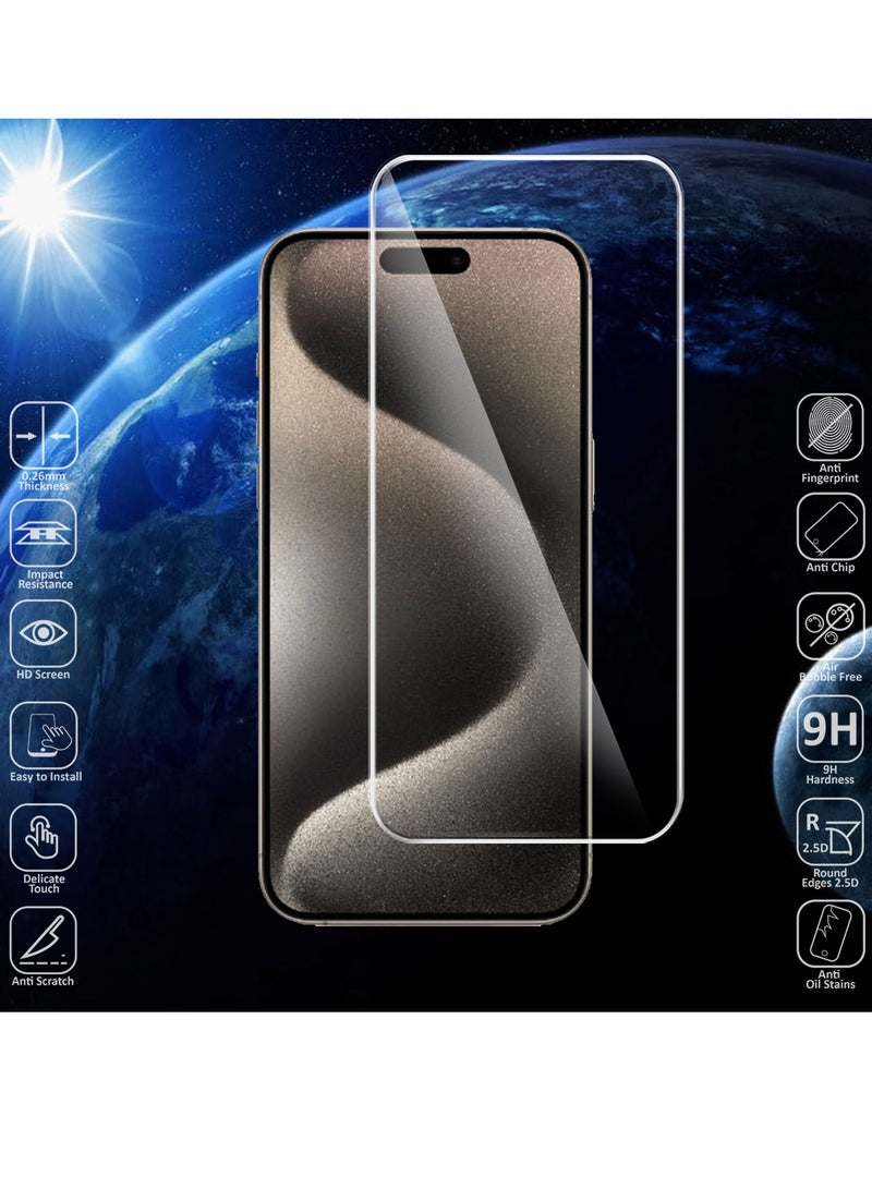 Techie 2 Pack HD Tempered Glass Screen Protector for Apple iPhone 15 Pro max - Anti Reflection Anti Bubbles 9H Hardness 0.33 mm Rounded Edges Easy Installation - Image 2