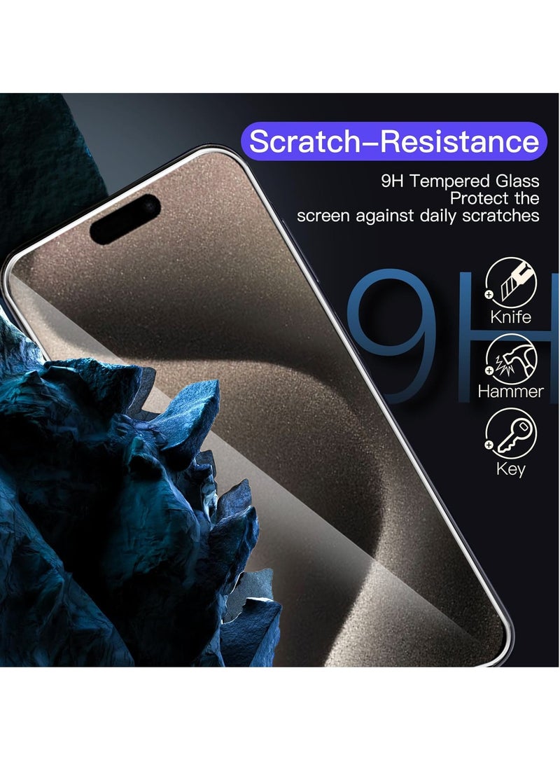 Techie 2 Pack HD Tempered Glass Screen Protector for Apple iPhone 15 Pro max - Anti Reflection Anti Bubbles 9H Hardness 0.33 mm Rounded Edges Easy Installation - Image 3