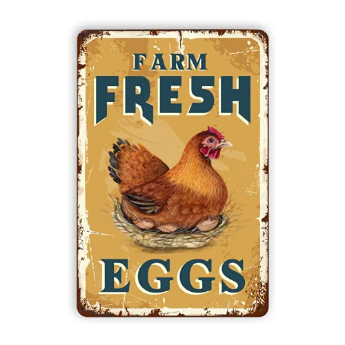 Harooni Farm Fresh Eggs Tin Signs - Vintage Country Chicken Hen Rooster Tin Signs Funny Chicken Coop Metal Signs Outdoor Chicken Decor For Chicken Lovers Chicken House Decor 8×12 Inch - Image 1