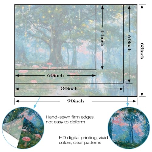 Haibimen Monet Nature Forest Tapestry Wall Hanging Green Tree Mushroom Landscape Tapestries for Bedroom Watercolor Aesthetic Wallpaper Decor for Living Room (forest-1, 48''×36'') - Image 5