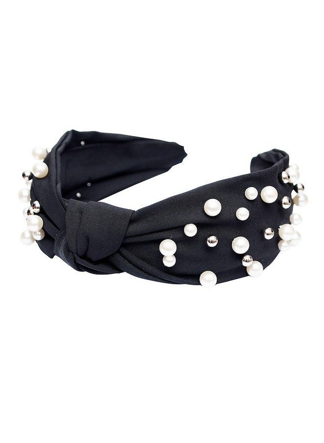 Vogue Hair Accessories - Solid Fancy Party Fabric Knot Plastic Hairband Headband For Girls And Women (Black) - Image 1