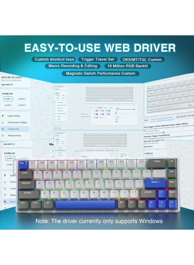 AULA WIN68 HE MAX - Hall Effect Gaming Keyboard with Magnetic Switch, Adjustable Actuation Rapid Trigger Mode, 8KHz Polling Rate, RGB Backlit Wired Mechanical Gaming Keyboard for Laptop/PC Gamer - Image 5