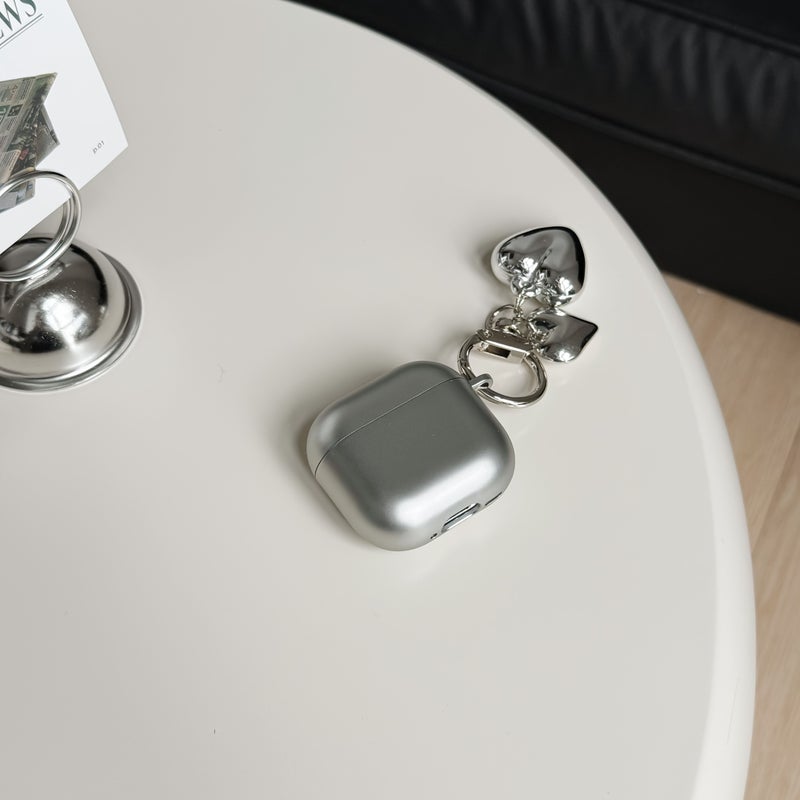 Matte Silvery AirPods Pro 2 Case Heart Charm Earphone Cover - Image 1