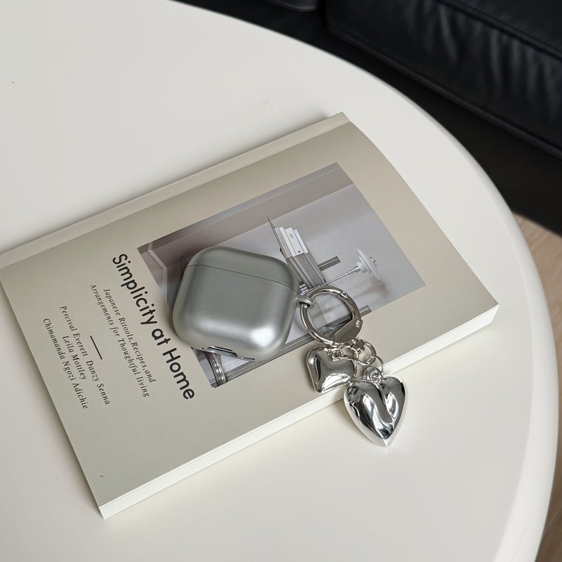 Matte Silvery AirPods Pro 2 Case Heart Charm Earphone Cover - Image 2