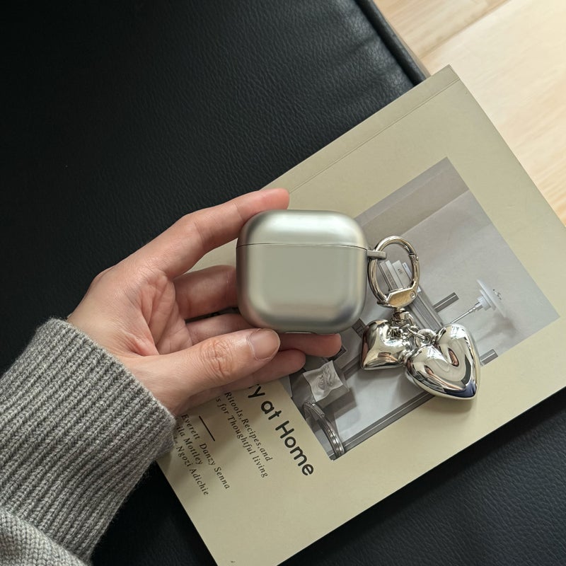 Matte Silvery AirPods Pro 2 Case Heart Charm Earphone Cover - Image 3