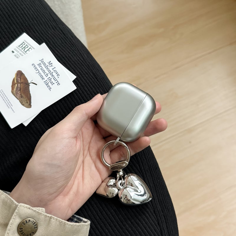 Matte Silvery AirPods Pro 2 Case Heart Charm Earphone Cover - Image 5