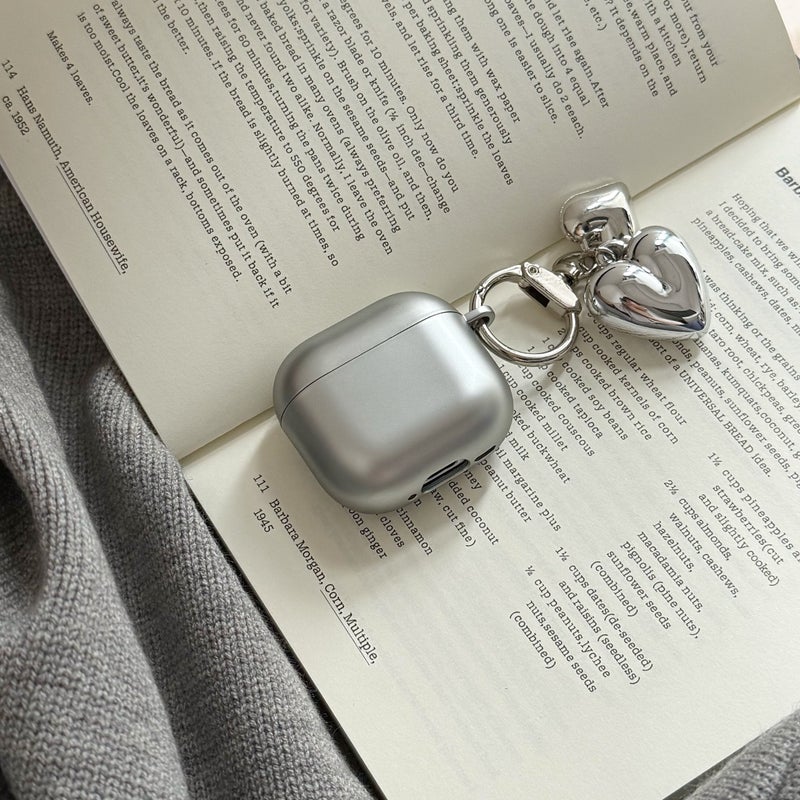 Matte Silvery AirPods Pro 2 Case Heart Charm Earphone Cover - Image 4
