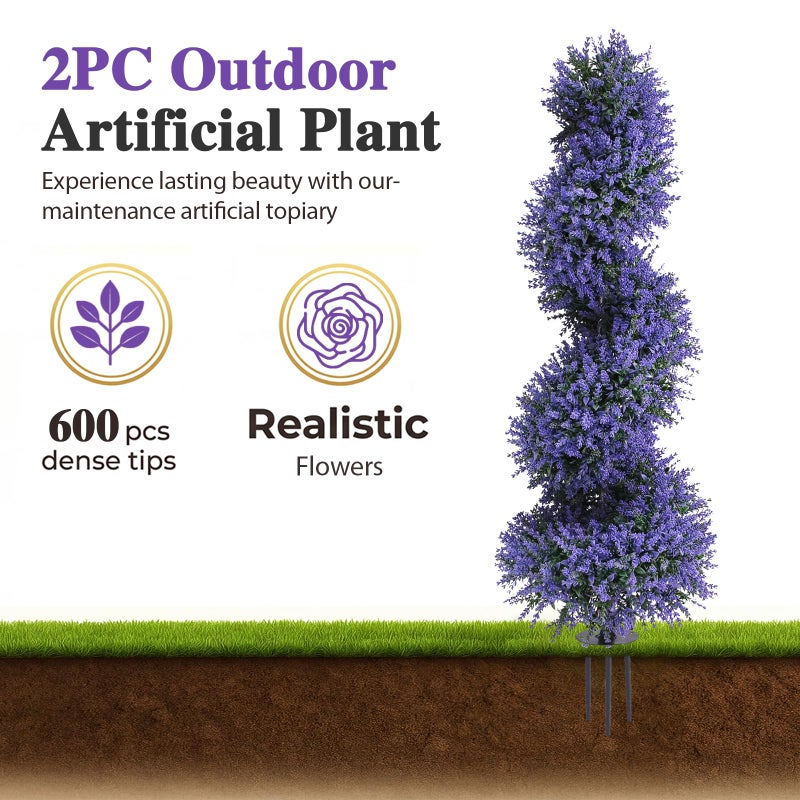 PATIO CHOICE 3ft Artificial Topiary Spiral Trees with Lavender Set of 2 36" High End Outdoor Faux Plants Realistic Large Fake Bushes Lifelike Lilac Shrubs Decorations for Outdoor Indoor Front Porch Garden - Image 2