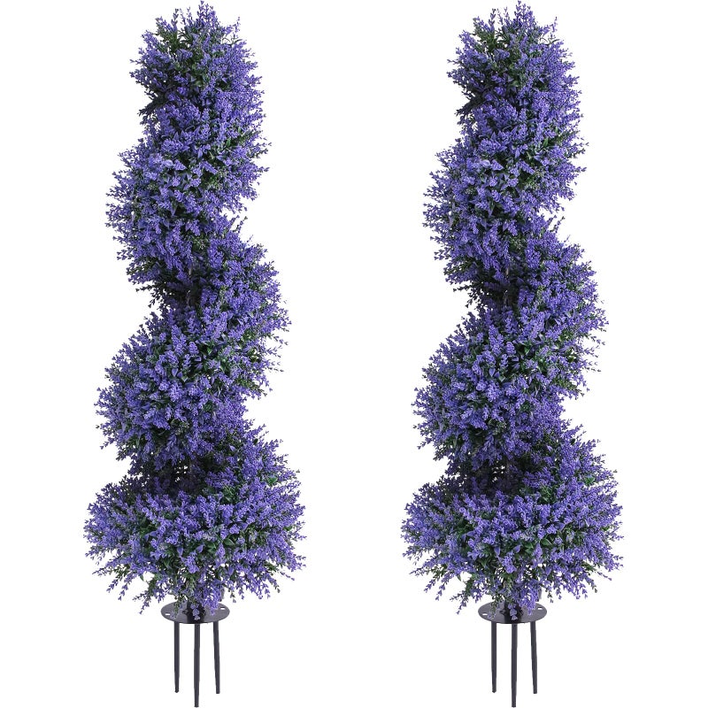 PATIO CHOICE 3ft Artificial Topiary Spiral Trees with Lavender Set of 2 36" High End Outdoor Faux Plants Realistic Large Fake Bushes Lifelike Lilac Shrubs Decorations for Outdoor Indoor Front Porch Garden - Image 1