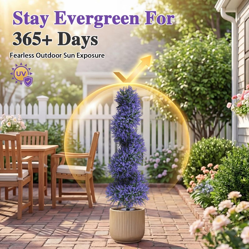 PATIO CHOICE 3ft Artificial Topiary Spiral Trees with Lavender Set of 2 36" High End Outdoor Faux Plants Realistic Large Fake Bushes Lifelike Lilac Shrubs Decorations for Outdoor Indoor Front Porch Garden - Image 5