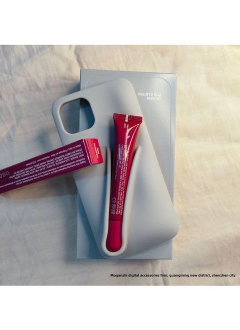 Rhodee Lipstick Lip Gloss IPhone16promax Phone Case For Apple 15pro Silicone 14 Color Box Packaging-Color:Gray (with Original Packaging) +raspberry Lipstick-Applicable Models:iphone15promax
