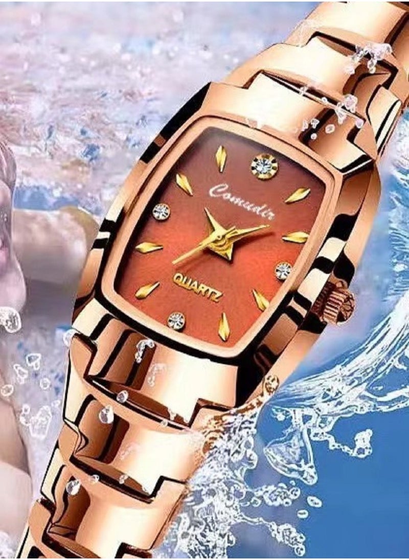 كومودير ساعة كوارتز نسائية ذهبية وردية  - Image 2