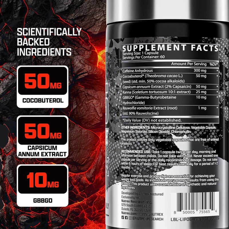 Nutrex Research Lipo6 Hardcore Supplement Supports Metabolism  Energy Dietary Capsules  60 Count - Image 5